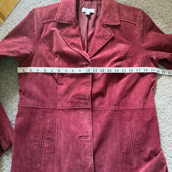 Burgundy 100% Leather Suede Trench Coat Jacket Small Denim & Co Academia Boho - Picture 13 of 16
